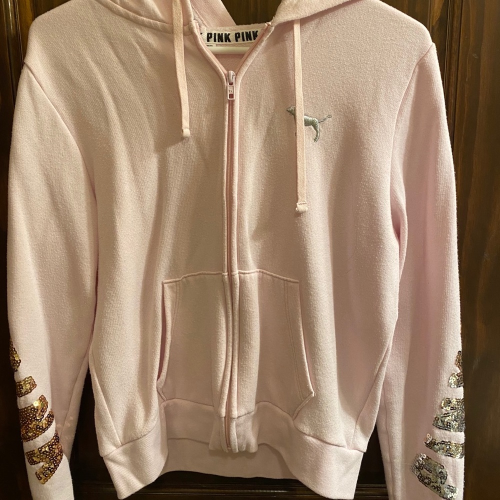 PINK cropped zip up jacket with hood
